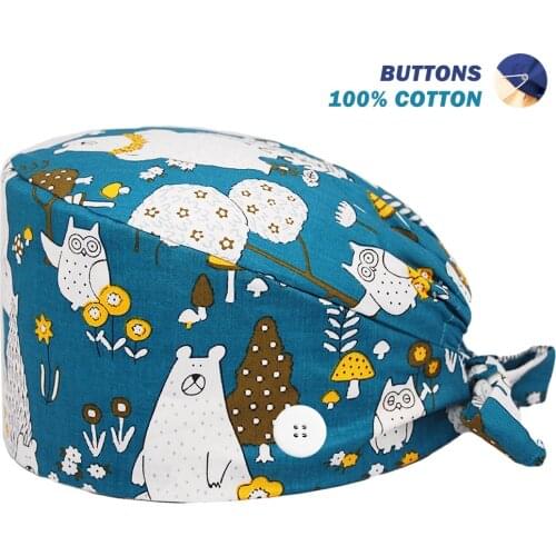 Unisex Surgicals Hat Bear Printing Adjustable Working Nursing Caps Beauty Salon Dentist Lab Worker Scrubs Hats Nurse Accessories