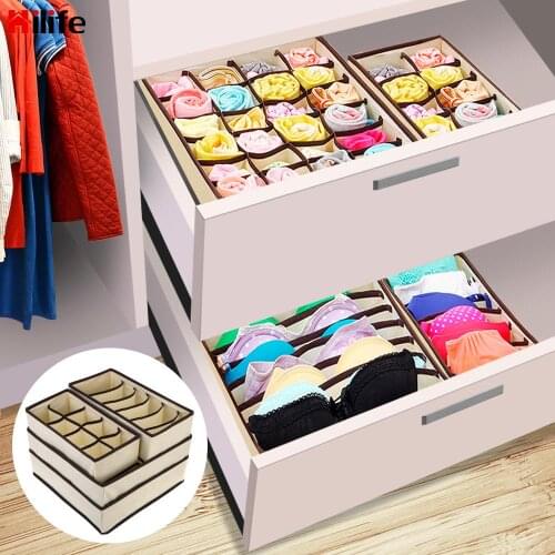 Foldable Storage Boxes Underwear Closet Drawer Organizer For Underwear Socks Bra Tie Closet Separated Non-woven Save Space
