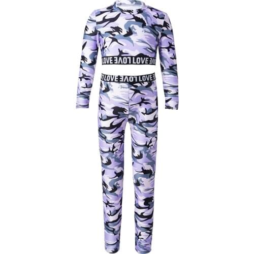 Kids Girls Yoga Suits Sports Outfit Camouflage Sportswear Long Sleeves Running Fitness Cropped Top+Leggings Pants Set Tracksuits