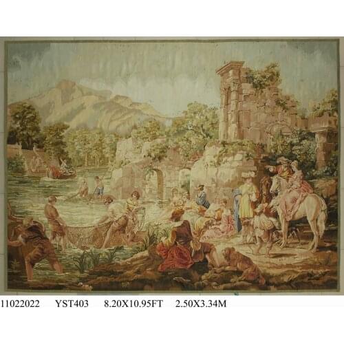 Antique French Aubusson Husbandry Agrarian Pastoral Scene Tapestry Panel Exquisite Runner Room Staple Aesthetic