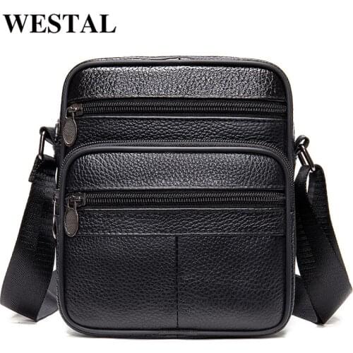 WESTAL mens shoulder bag casual genuine leather messenger bag mens crossbody bag small mens bags sling bag for phone 7362