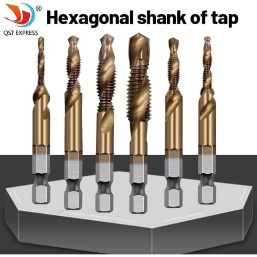 M35 HSS Gold-plated Hexagon Shank Metric Thread Drill Screw Machine Compound Tap M3 M4 M5 M6 M8 M10 Hand Tool