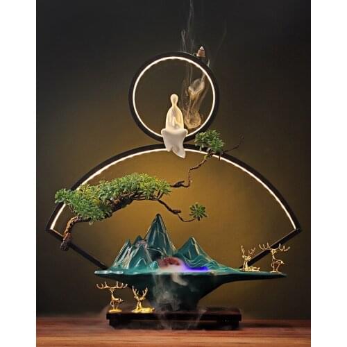 Decorations for Home Ceramic Desktop Furnishing Water Fountains Figurine Turquoise Pendulum Stand Desk Decor Living Room