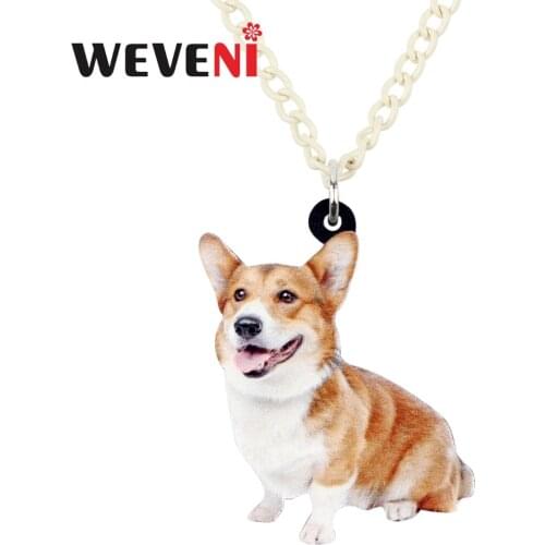 WEVENI Acrylic Cute Welsh Corgi Pembroke Dog Necklace Pendant Chain Choker Trendy Animal Jewelry For Women Girls 2018 Gift Pet