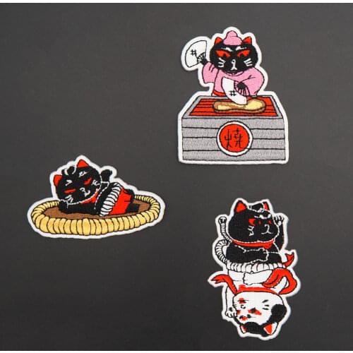 Funny Cat Chef Dishes Embroidered Iron on Patches Badges Backpack Clothes Sticker Cartoon Anime Kids Gift