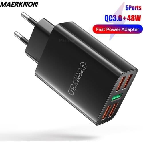 5 Ports USB Charger Quick Charge 3.0 4.0 Wall Fast Charger For iPhone 12 Samsung S9 Xiaomi Mi 8 Huawei P30 Mobile Phone Chargers