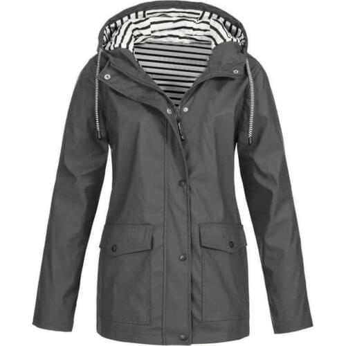Womens Windbreaker Solid Rain Jacket Outdoor Plus Size Waterproof Hooded Raincoat Windproof casaca impermeable hombre E2
