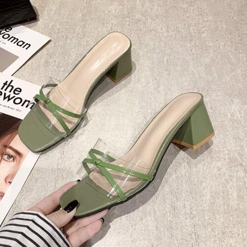 2021 Pvc Green Sandals Open Toe High Heels Women Transparent Sandals Shoes Bowknot Clear Plus Size 35-43 Zapatillas Mujer Casa