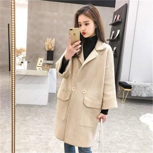 Spring Autumn Wool Coat Women 2020 Double-breasted Woolen Coat Korean Striped Wool Knitted Cardigan With Large Pocket
