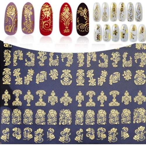 108pcs/Sheet 3D Nail Stickers Gold Transfer Adhesive Water Decal Nail Art Decorations 1 Sheet/Lot Polish Manicure Sticker #9-11