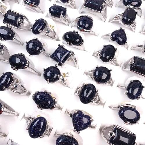 20Pcs Mixed Multi-Shape Ring Natural Blue Sand Stone Temperament Ring for Womens Glamorous Jewelry Gifts