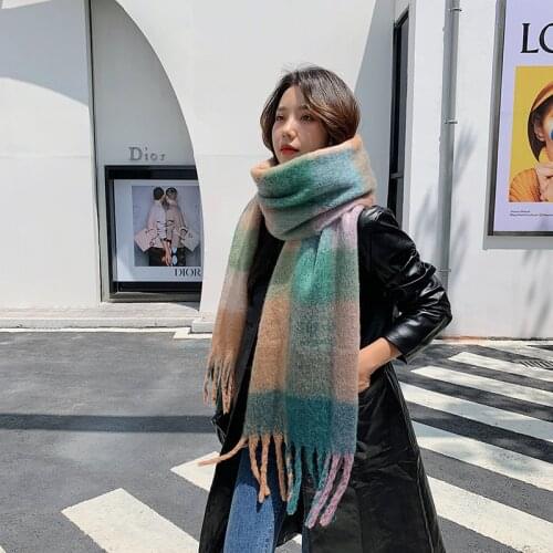 2021 Rainbow Plaid Cashmere Women Scarf Winter Warm Shawl Wrap Pashmina Long Tassel Foulard Thick Blanket Female Luxury