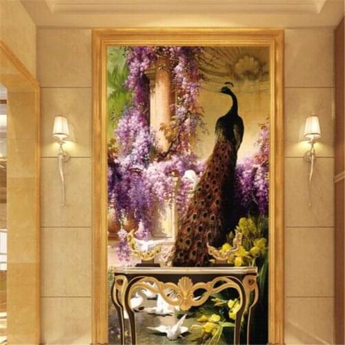 Beibehang 3d custom wallpaper home decoration wallpaper picture entrance hall 3d background photo oil painting peacock murals