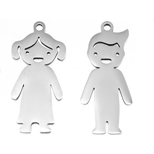 100% Stainless Steel Boy Girl Figure Charm Pendants Blank Metal Children Pendant Family Pendants High Polished Wholesale 50pcs