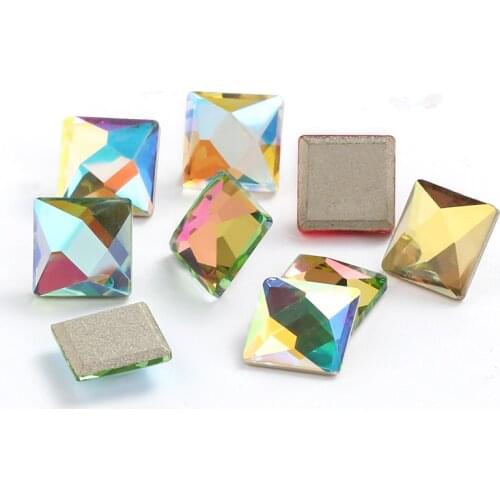 8mm Square Nail Art Rhinestones Flatback Crystal Rhinestones Colorful Crystal Strass Glue on Nails Shiny Crystals