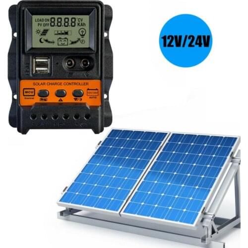 30A/20A/10A 12V 24V Auto Solar Charge Controller PWM Controllers LCD Dual USB 5V Output Solar Panel PV Regulator Wholesales