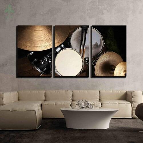 Drum Set In Dramatic Light On A Black Background Oil Painting Wall Home Decoration