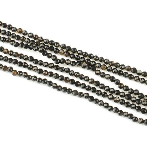 Natural Stone 2mm Black Crystal Faceted Beaded Round Loose Beads for Charm Jewelry Making DIY Necklace Bracelet Accessories 16