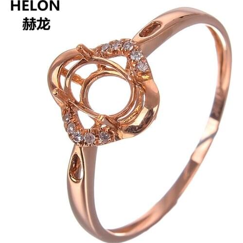 Solid 14k Rose Gold Natural Diamonds Ring 4x6mm Oval Cut Semi Mount Engagement Ring for Women Yellow White Gold Accept Resize