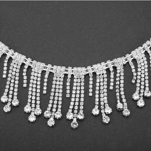 Bling 1 Yard/Lot Rhinestone Dance Crystal Chain 5Cm Wide Tassels Pendant Decoration Sew On Garment Diamond Shoes Necklace Trim
