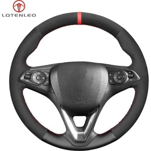 LQTENLEO Black Suede Leather Steering Wheel Cover For Vauxhall Astra K Corsa E Viva 2014-2020 Crossland X Grandland X Insignia