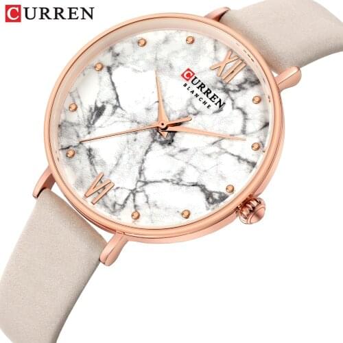 CURREN Casual Womens Watch Fashion Marble Texture Dial with Soft Leather Strap Watches Ladies Analogue Quartz Wristwatch Reloj