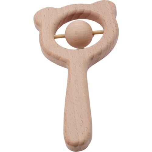 Baby Toys Beech Wood Bear Hand Teething Wooden Ring Can Chew Beads Baby Rattles Play Gym Montessori Stroller Toys