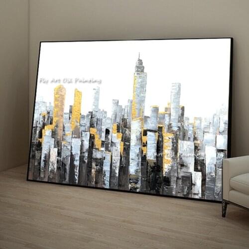 Skill Artist Hand-painted High Quality Gold City Art Handmade Landscape Abstract New York Oil Painting On Canvas Home Decor