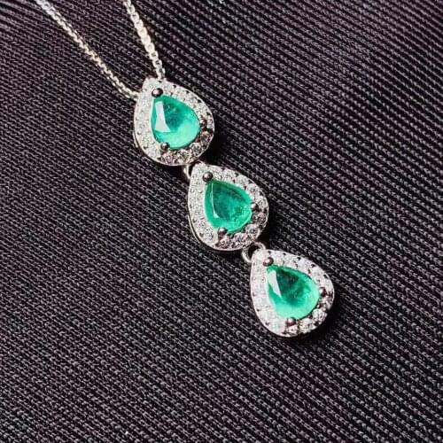 Classic green emerald gem necklace women silver pendant fine jewelry certified natural gem water drop birthday gift good color