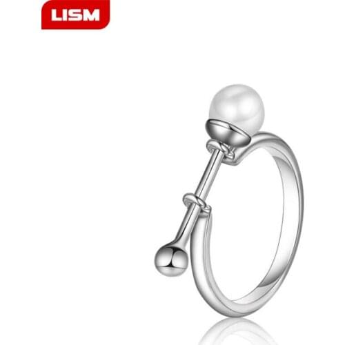 Hot Sale Silver Plated Ring Adjustable Rings with Pearl For Women Female Ladies Lover Wedding Jewelry Party Silver Color