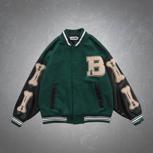 Baseball Jacket Men Hip Hop Casual Furry Bone Letter Patchwork 3 Color Harajuku College Style Coats Bomber Jackets Mens Clothes