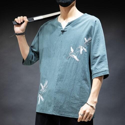 5XL summer men sweatshirt linen loose embroidery sport T-shirt jogger running leisure workout exercise yoga gym shirt sportswear