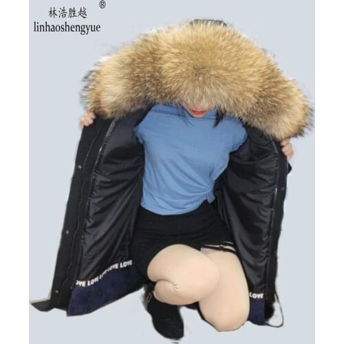 Linhaoshengyue 2019 winter fashion Parka coat Real rabbit fur lining Winter warm essential single product