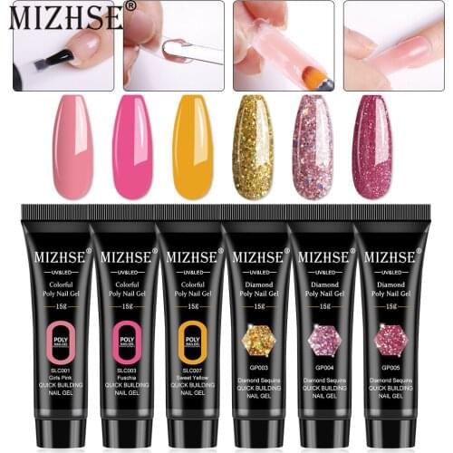 MIZHSE 6PCS Poly Nail Gel Set 15ML for Nail Extendsion Crystal Gel UV Quick Building Acrylic Diamond Nail Gel
