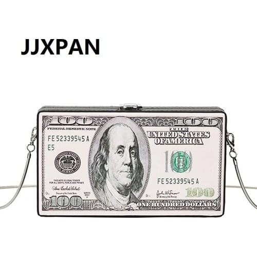 Fashion Dollar Pattern Crossbody Bag Box Design Pu Leather Women Clutch Bag Chain Purse Shoulder Messenger Bag Tote Lady Handbag