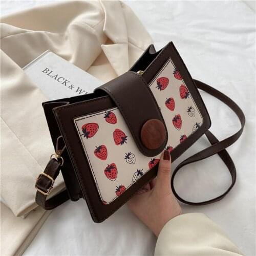 Fashion Women Cartoon Strawberrys Printing Underarm Bag PU Leather Ladies Casual Shoulder Bag Luxury Designer Purses And Handbag
