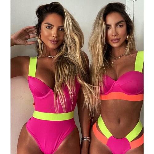 2021 New Sexy Swimwear Women Push Up Swimsuit Female Patchwork One Piece Bathing Suits Summer Beach Wear Swimming Suit Monokini