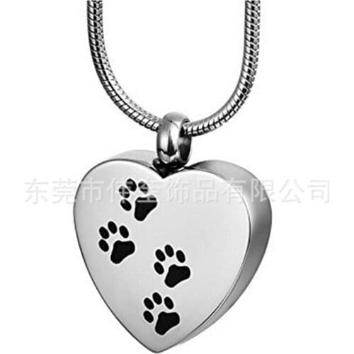 Open casting vintage Paw Print Heart-shaped relatives pets Steel casket souvenir pendant ornament jewelry