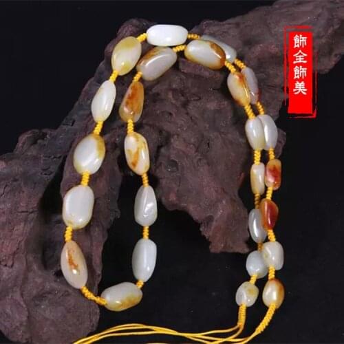 Hetian jade necklace lanyard seed material white jade beads lanyard Guanyin Buddha jade pendant