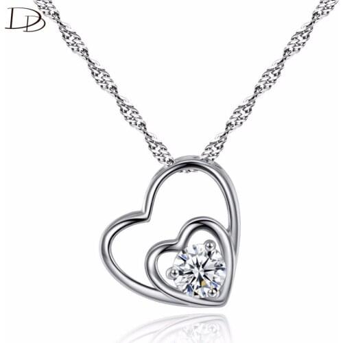 DODO Double Heart & Round AAA Zircon Pendant Necklace White Gold Color Jewelry Water-wave Chain Coloar Best Gifts Fashion N146