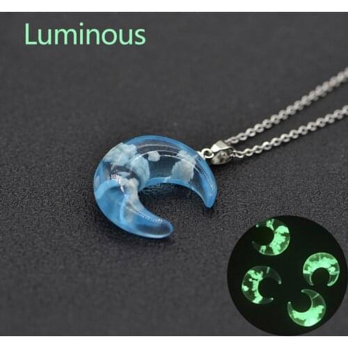 Luminous Light Blue Moon Pendant Necklace Creative Simulation Sky Cloud Resin Charm Necklace Handmade Women Jewelry Trendy Gifts