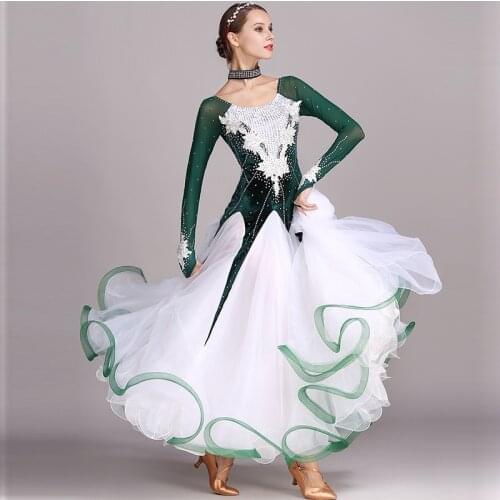 Ballroom dance competition dress standard dresses modern dance costume ballroom green rhinestone waltz dress luminous costumes