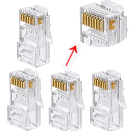 100pcs/Bag Network Cable Terminal Crystal Head 8P8C RJ45 CAT5 CAT5E Modular Plug Gold Plated Network Connector Transparent Head