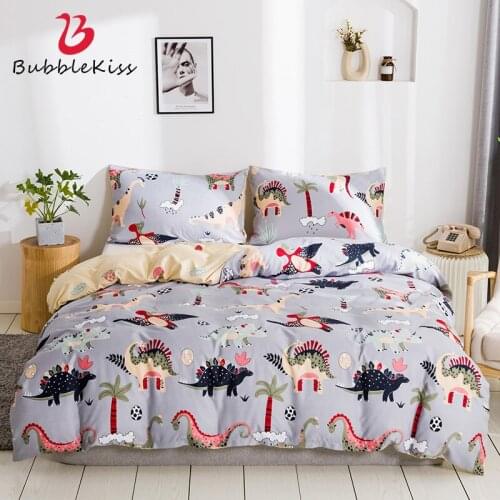 Bubble Kiss Cartoon Dinosaur Bedding Set Twin Queen King Size Comforter Duvet 3 PCS Quilt Cover Pillowcase Soft Bedclothes New