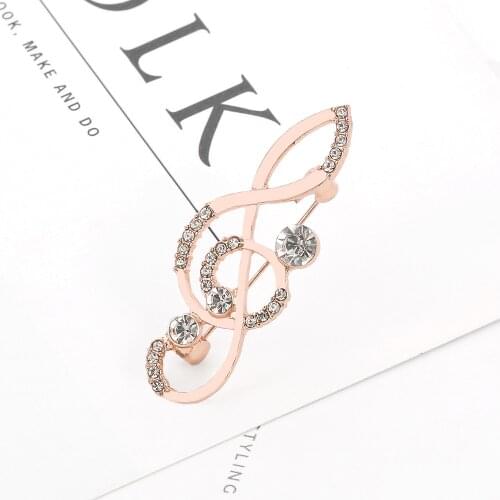 Rose gold color music note brooch badges crystal paved elegant lapel pins jewelry