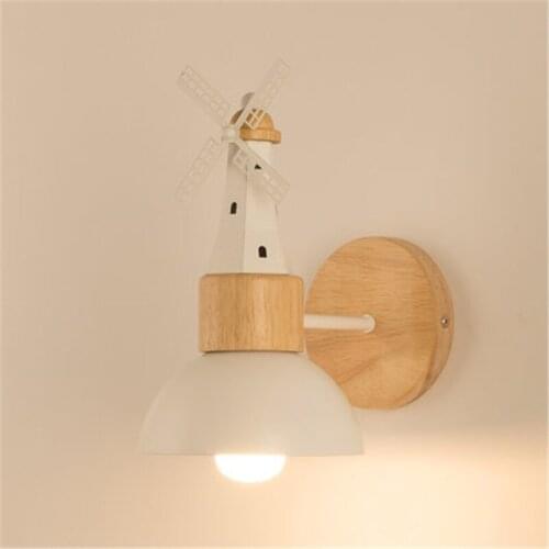 Nordic Art Windmill Design Bedroom Bedside Led Wall Lamp Creative Wood Aisle Study Parlor Decoration Indoor Wall Sconce Lighting