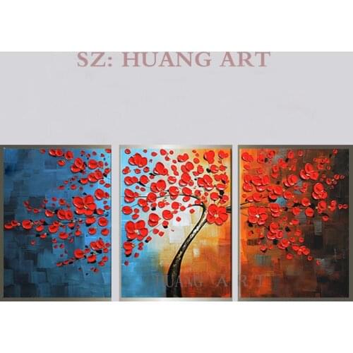 Facai tree modern fashionable hot sale combination oil painting 3 a set of hand-painted abstract art wall and home decoration ha