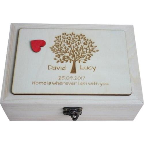 Wedding Guest Book Custom Wooden Keepsake Box Tree Pattern on Lid Personalized Box for Wedding Decoration Can Hold 150pcs