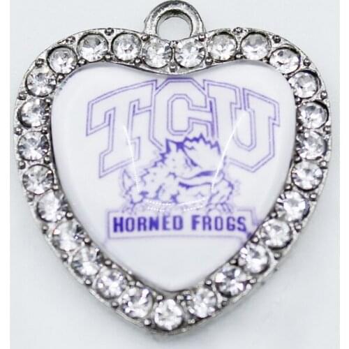 US College TCU Horned Frogs 12or 20pcs Heart Crystal sport Dangle Charms DIY Jewelry Bracelets Necklace Pendants Hanging Charms