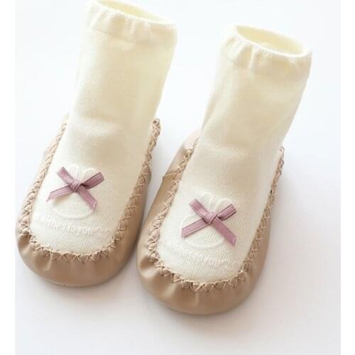 GXMB Toddler Newborn Baby Slippers Floor Socks with Grips Cartoon Bear Infant Boys Girls Warm Faux Leather Anti Slip Hosiery